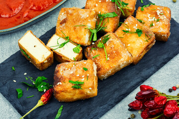 Tasty tofu cheese roasted with sesame
