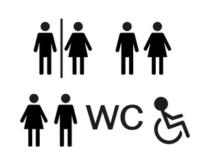 WC wayfinding vector illustration icons. Toilet male and female gender signs