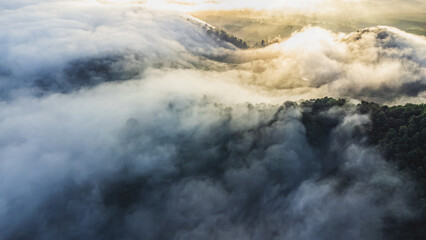 Aerial view of landscape Sunrise above clouds dramatic light