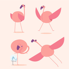 Cute illustration of flamingo and cubs. flamingo simple expression. Flat vector illustration
