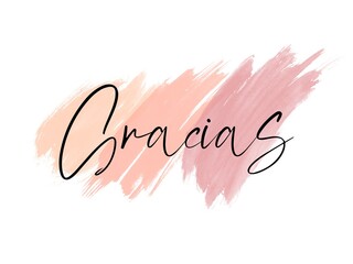 Gracias hand written lettering Thank you in Spanish language on abstract watercolor brushed background
