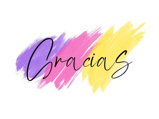 Gracias hand written lettering Thank you in Spanish language on abstract watercolor brushed background