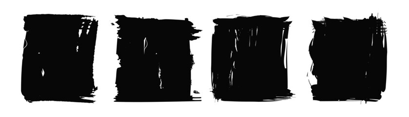 Set of black frames with brush strokes isolated on white background. Vector, 2023