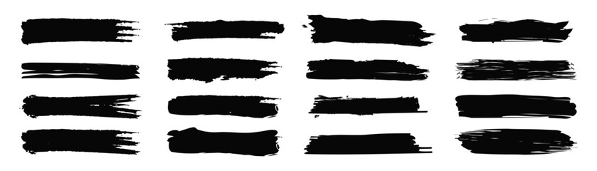 Black brush strokes set. Abstract grunge paint ink background. Modern brushes, lines, strokes, and grunge for design elements.