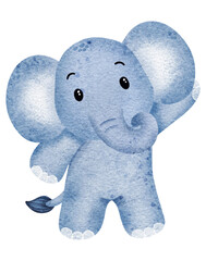 Watercolor cute elephant cartoon character 