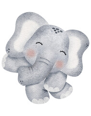 Watercolor cute elephant cartoon character 