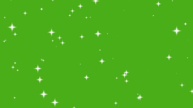 Glowing stars sparkle on green screen background. 4K Chroma key animation.