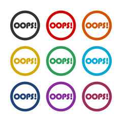 Oops lettering  icon isolated on white background. Set icons colorful