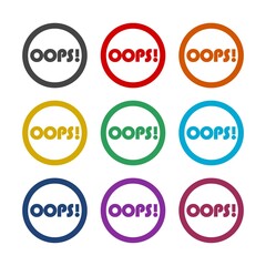 Oops lettering  icon isolated on white background. Set icons colorful