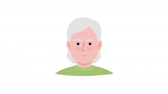 Animated grandparents emotion set. Old people feelings. Flat character head with facial expression animation. Colorful cartoon style HD video footage on white with alpha channel transparency