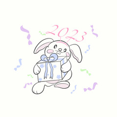 Cute rabbit illustration about happy new year, celebration,happy, cartoon, vector, drawing