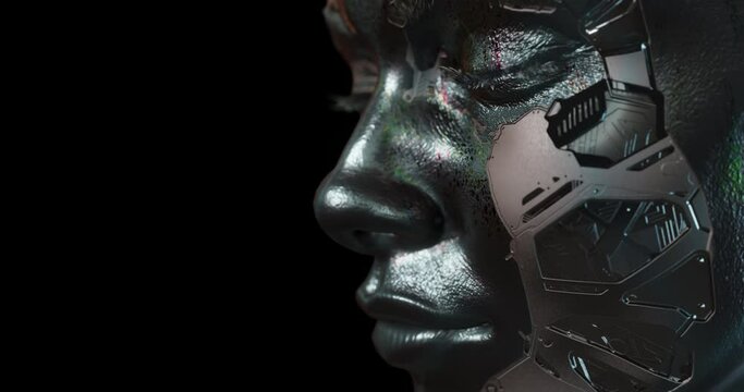 Artificial intelligence technology, robot girl awakening, cyberpunk concept on transparent background
