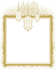 Frame gold Ramadahan Kareem. Ramadan kareem square frame with sparkling gold color. decorated with a mosque lantern above, suitable for frames, borders, templates, posts, clip art