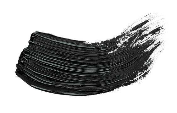 Brushstrokes Of Black Oil Paint On White Background, Top View