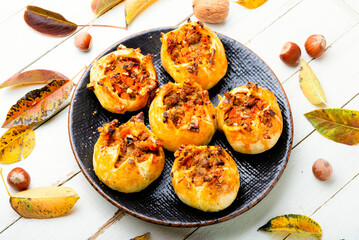 Appetizing buns with nut filling.