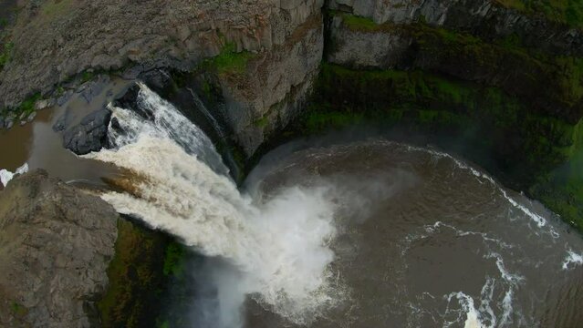 Giant Waterfall Top View Shot by Drone at Palouse Falls Washington