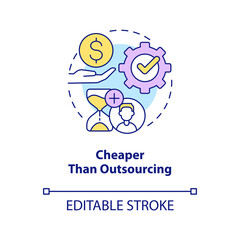 Cheaper than outsourcing concept icon. Outstaffing advantage abstract idea thin line illustration. Costs of recruiting. Isolated outline drawing. Editable stroke. Arial, Myriad Pro-Bold fonts used
