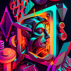 Naklejka premium Modern Fantastic Illustration: A Dreamlike Scene of colorful Fantasy and detailed Glow