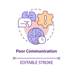 Poor communication concept icon. Outstaffing disadvantage abstract idea thin line illustration. Miscommunication. Isolated outline drawing. Editable stroke. Arial, Myriad Pro-Bold fonts used