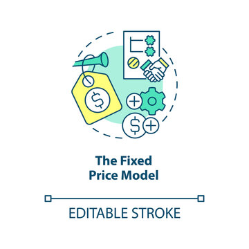 Fixed Price Model Concept Icon. Outsourcing Contract Type Abstract Idea Thin Line Illustration. Deadline And Budget. Isolated Outline Drawing. Editable Stroke. Arial, Myriad Pro-Bold Fonts Used