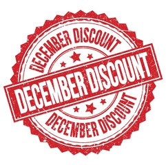DECEMBER DISCOUNT text on red round stamp sign