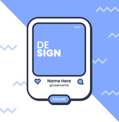 Social media post interface in vintage design style. Social media feed mock up.