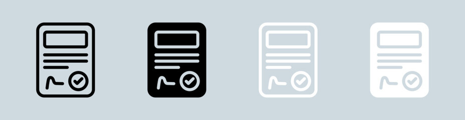 Certificate icon set in black and white. Document signs vector illustration.