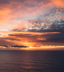 Sunset over Finisterre Cape, Galicia, Spain. Sunset in the final step of the Camino de Santiago.