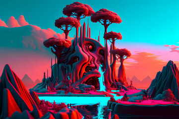 Fluorescent Dreamy Mystical colorful glowing fantasy world Imagination of start of mind

