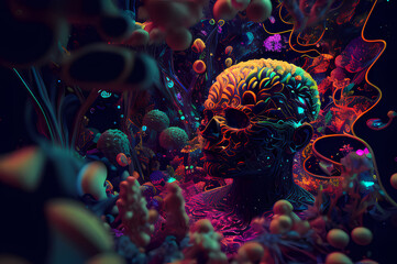 Obraz premium Fluorescent Dreamy Mystical colorful glowing fantasy world Imagination of start of mind 