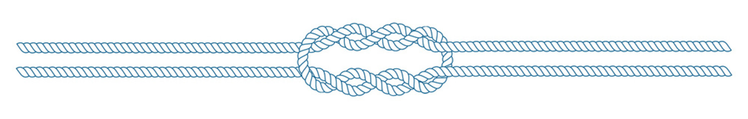 Sailor knot on a rope in a divider or line form. Blue and white cord border. Tying the knot concept. PNG clipart isolated on transparent background