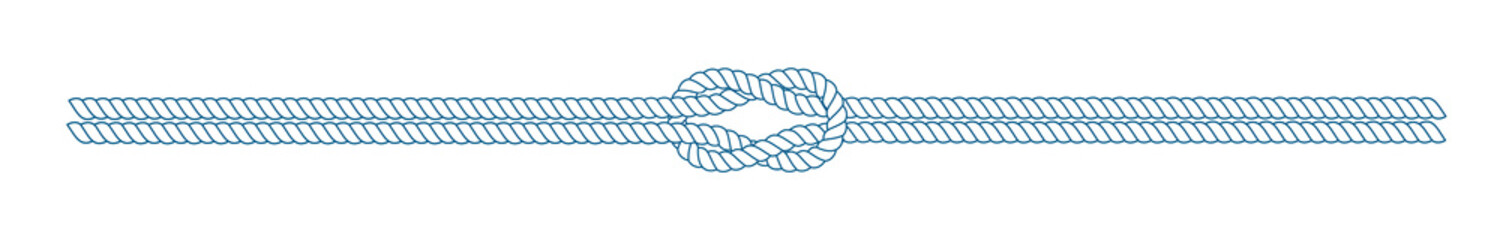 Sailor knot on a rope in a divider or line form. Blue and white cord border. Tying the knot concept. PNG clipart isolated on transparent background