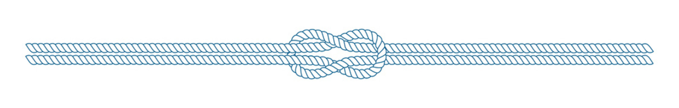 Sailor knot on a rope in a divider or line form. Blue and white cord border. Tying the knot concept. PNG clipart isolated on transparent background
