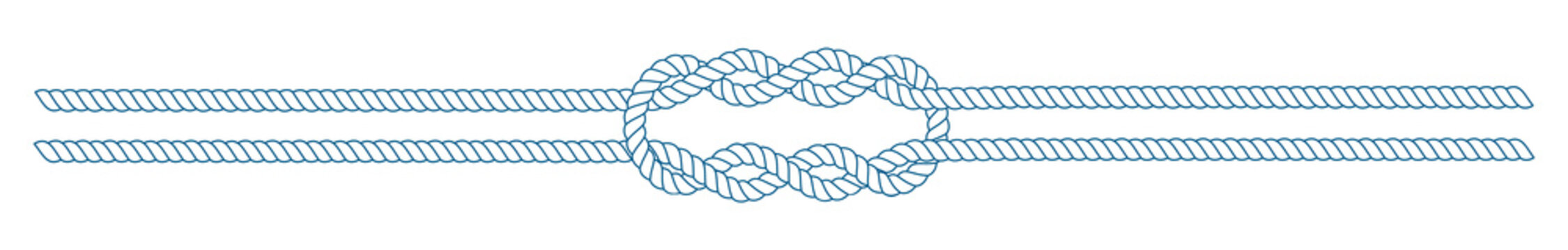 Sailor knot on a rope in a divider or line form. Blue and white cord border. Tying the knot concept. PNG clipart isolated on transparent background