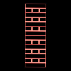 Neon brick Pillar Blocks in stack Jenga game for home adult and kids leisure Board games Wooden block red color vector illustration image flat style