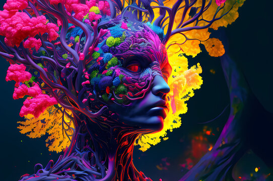 Fluorescent Dreamy Mystical colorful glowing fantasy world Imagination of start of mind
