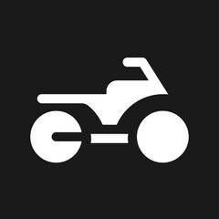 Motorbike dark mode glyph ui icon. Motorcycle transport. Navigation. User interface design. White silhouette symbol on black space. Solid pictogram for web, mobile. Vector isolated illustration