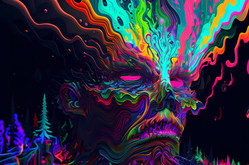 Fluorescent Dreamy Mystical colorful glowing fantasy world Imagination of start of mind
