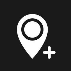 Obraz premium Add place to map dark mode glyph ui icon. Highlight area. Current location. User interface design. White silhouette symbol on black space. Solid pictogram for web, mobile. Vector isolated illustration