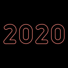 Neon 2020 text symbols New Year letters red color vector illustration image flat style