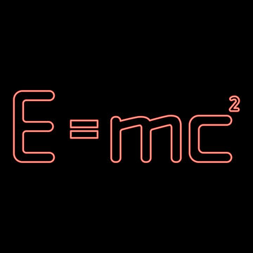 Neon e=mc� Energy formula physical law E=mc� sign e equal mc 2 Education concept Theory of relativity red color vector illustration image flat style