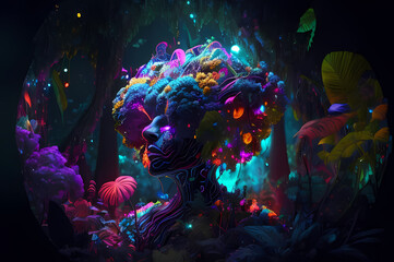 Plakat Fluorescent Dreamy Mystical colorful glowing fantasy world Imagination of start of mind 