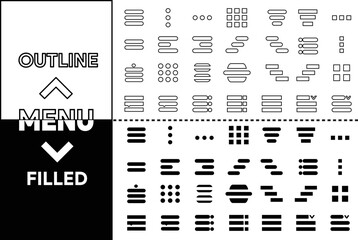 menu icon collection outline filled vector 