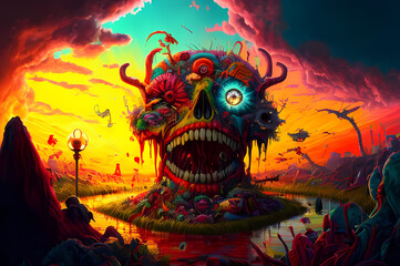 Fluorescent Dreamy Mystical colorful glowing fantasy world Imagination of start of mind
