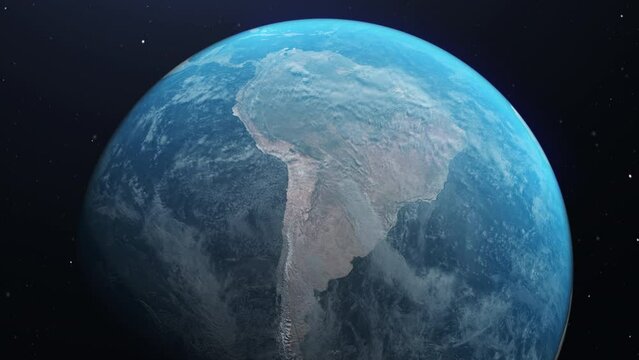 South America from space - View of planet earth with Latin America continent and region. 3d render animation