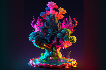 Fluorescent Dreamy Mystical colorful glowing fantasy world Imagination of start of mind