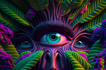 Fluorescent Dreamy Mystical colorful glowing fantasy world Imagination of start of mind