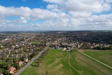Fototapeta na wymiar Royston town Hertfordshire, UK Aerial drone