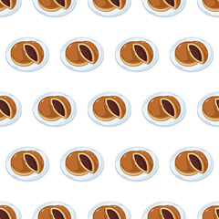 cartoon dorayaki, japanese food seamless pattern on colorful background