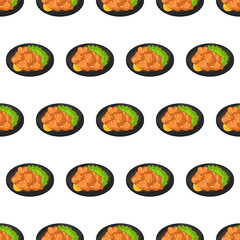 cartoon karaage, japanese food seamless pattern on colorful background